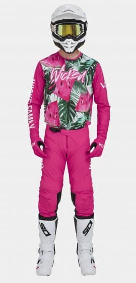 the front image of a man in the melon mx gear set pink