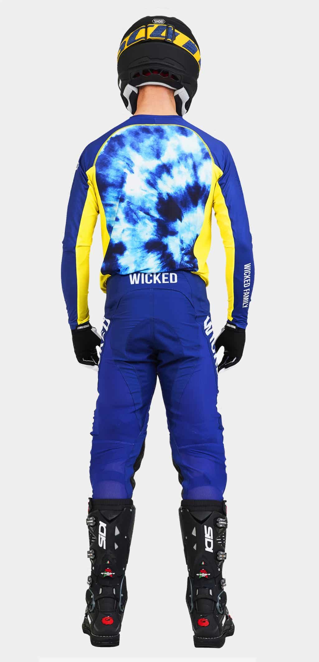 Tie dye mx gear in blue from the back