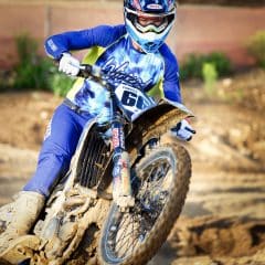 Rider in Tye dye MX gear set – blue/yellow