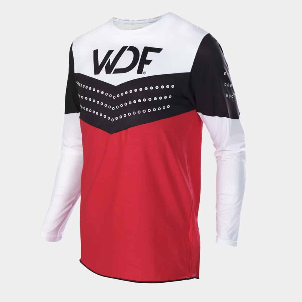 Front of red Block MX jersey