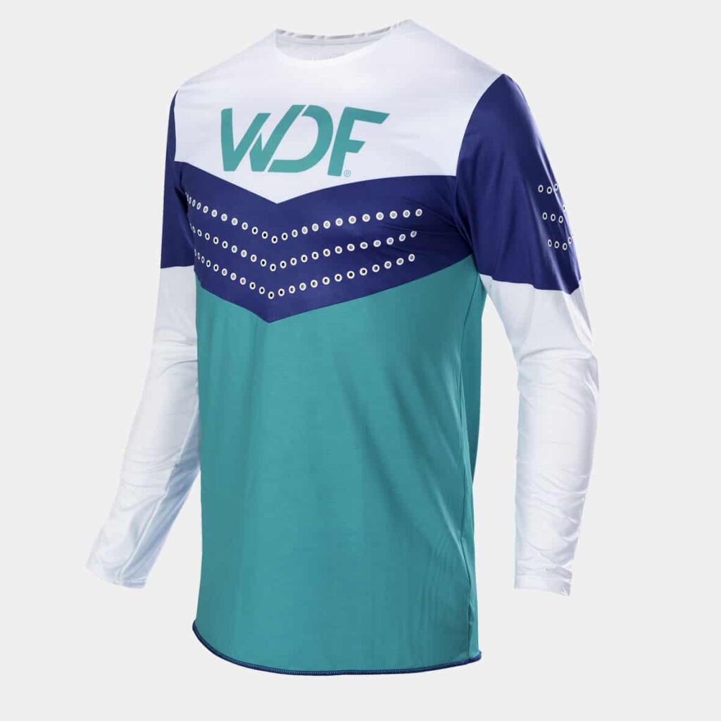 Front of teal Block MX jersey