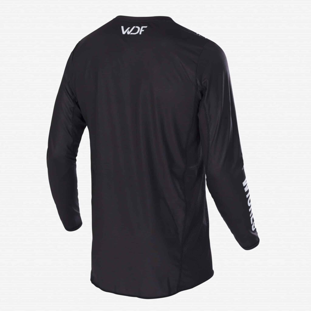 Back of black solid MX Jersey