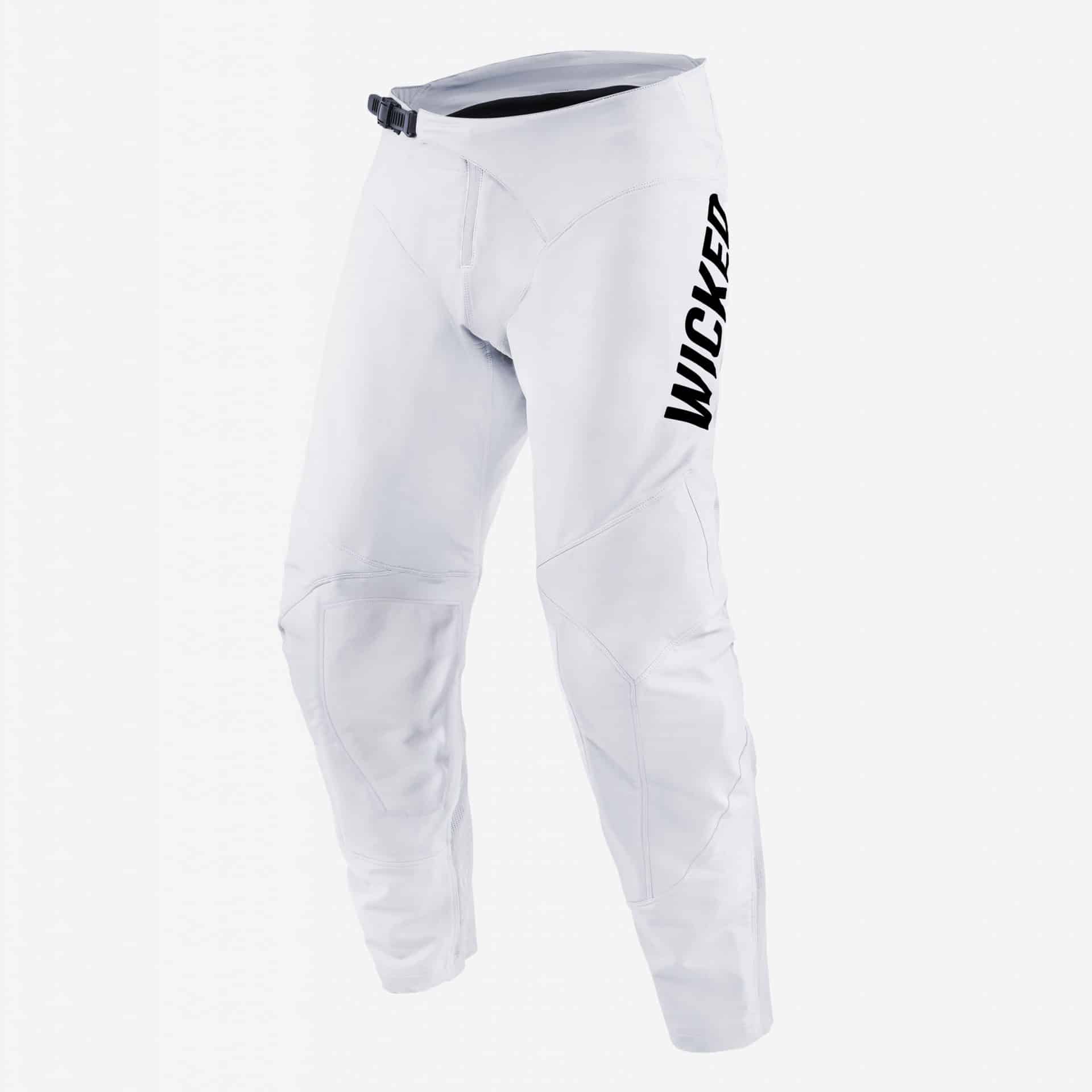 Photo of the front of white Glory MX pants